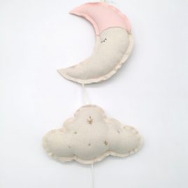 Coussin musical nuage lune rose